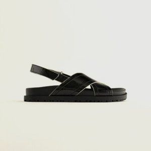 Zara Black Cross Strap Flat Sandals Size 7.5